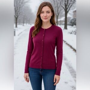 August Silk Women’s Cardigan Sweater Small Wine Color Silk Blend Button Front